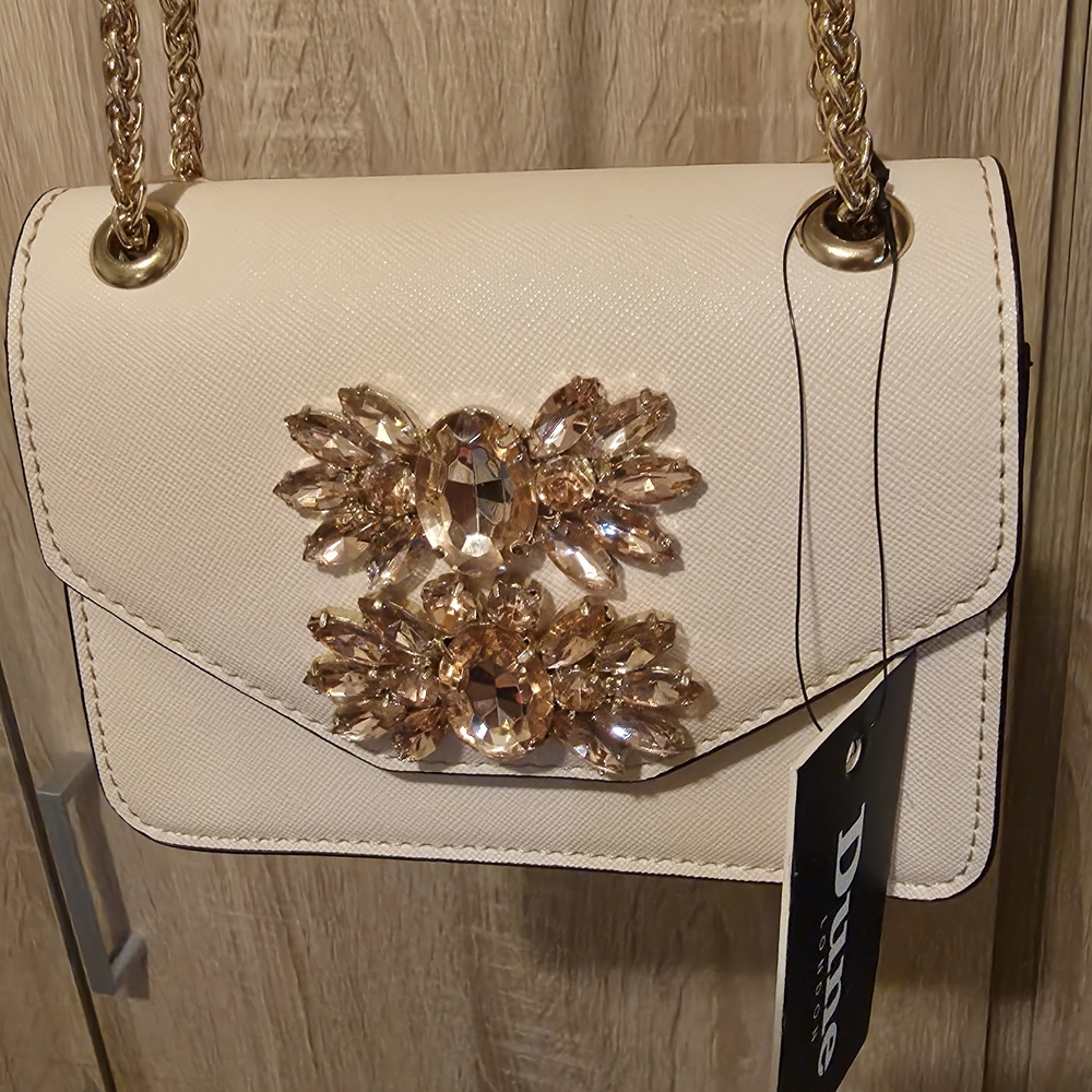 Dune London Cream Jeweled Chain Crossbody Bag